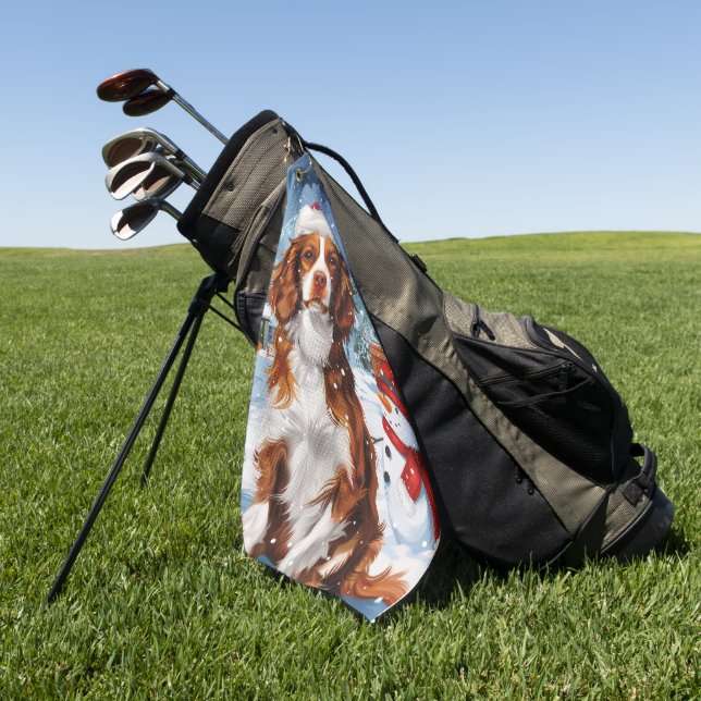 Brittany Spaniel Dog Winter Wonderland Christmas  Golf Towel (Green)