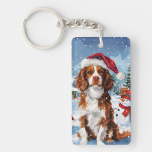 Brittany Spaniel Dog Winter Wonderland Christmas  Keychain