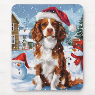Brittany Spaniel Dog Winter Wonderland Christmas Mouse Pad