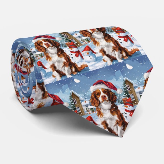 Brittany Spaniel Dog Winter Wonderland Christmas  Neck Tie (Rolled)
