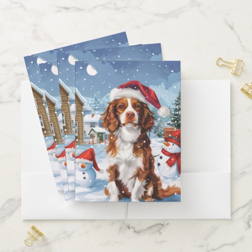 Brittany Spaniel Dog Winter Wonderland Christmas  Pocket Folder