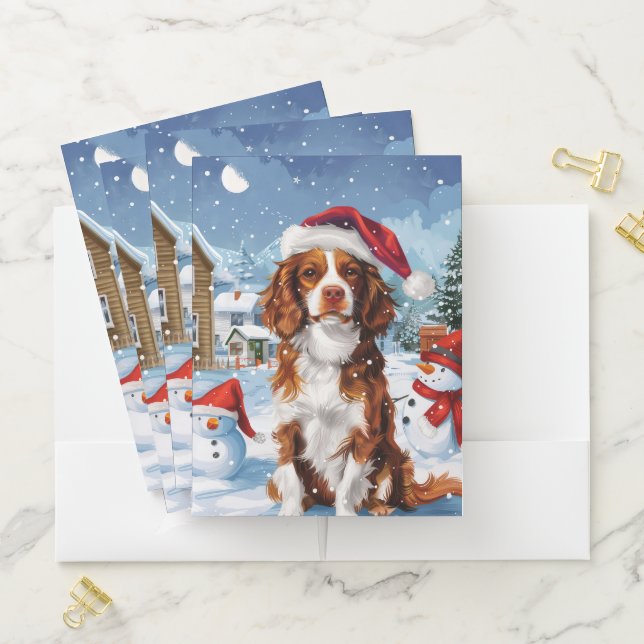Brittany Spaniel Dog Winter Wonderland Christmas  Pocket Folder (In Situ)