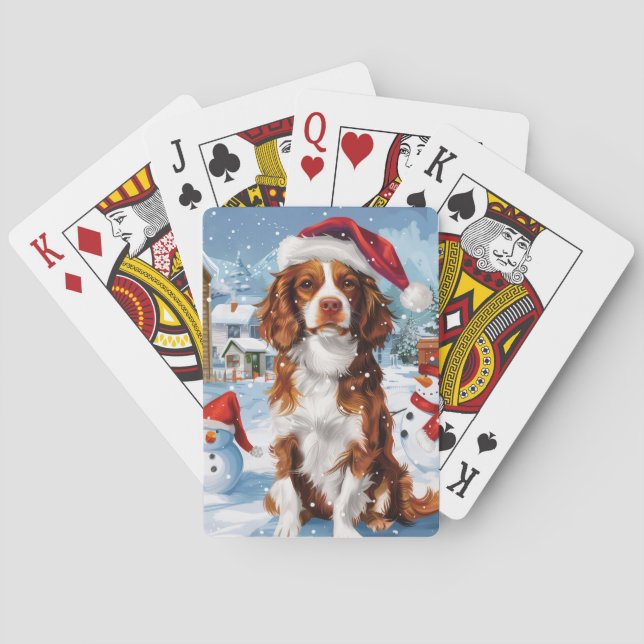 Brittany Spaniel Dog Winter Wonderland Christmas  Poker Cards (Back)