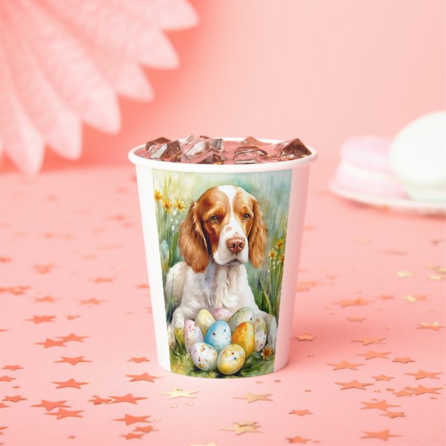 Brittany Spaniel Dog with Easter Eggs Holiday Paper Cups (Insitu)