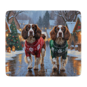 Brittany Spaniel Dogs Christmas Snow Holiday Cutting Board