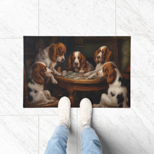 Brittany Spaniel Dogs Playing Poker Art Doormat