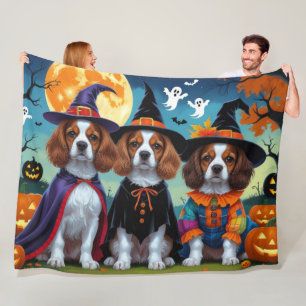 Brittany Spaniel Dogs Pumpkin Halloween Funny Fleece Blanket