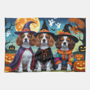 Brittany Spaniel Dogs Pumpkin Halloween Funny Kitchen Towel