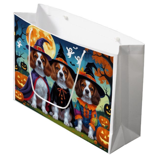 Brittany Spaniel Dogs Pumpkin Halloween Funny  Large Gift Bag (Front Angled)