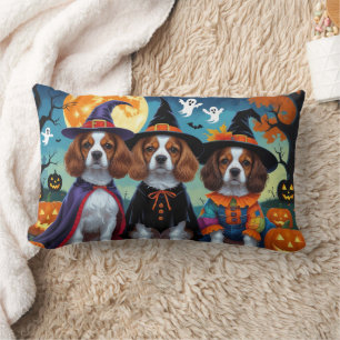 Brittany Spaniel Dogs Pumpkin Halloween Funny Lumbar Pillow