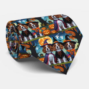 Brittany Spaniel Dogs Pumpkin Halloween Funny Neck Tie