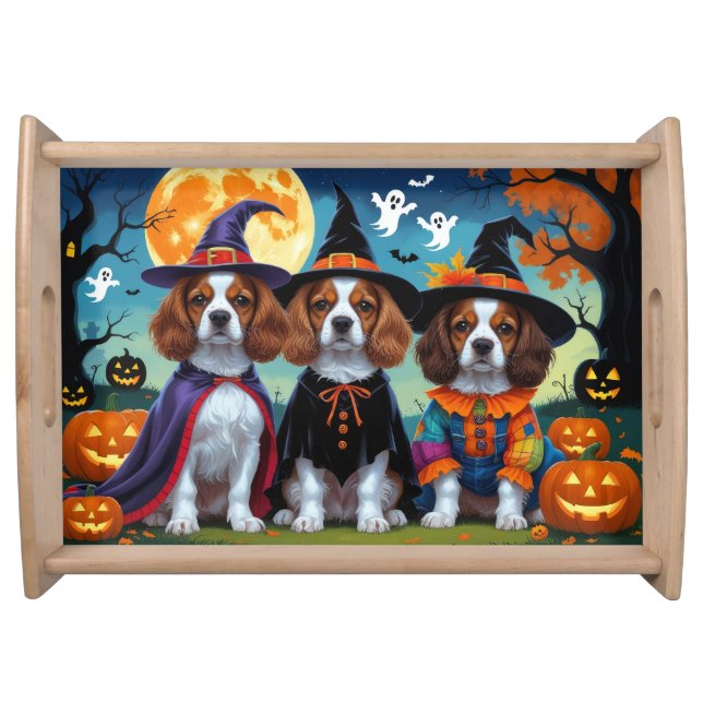 Brittany Spaniel Dogs Pumpkin Halloween Funny  Serving Tray (Front)