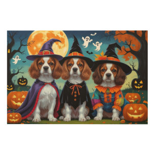 Brittany Spaniel Dogs Pumpkin Halloween Funny Wood Wall Art