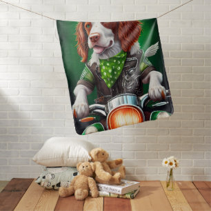 Brittany Spaniel driving bike St. Patrick's Day Baby Blanket