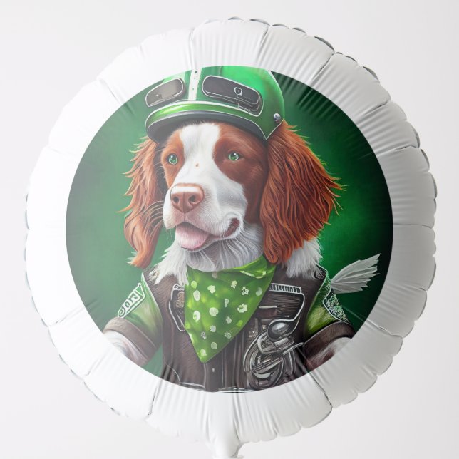 Brittany Spaniel driving bike St. Patrick's Day Balloon (Front)