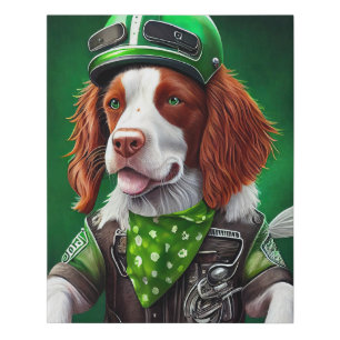 Brittany Spaniel driving bike St. Patrick's Day Faux Canvas Print