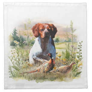 Brittany Spaniel – Field, Focus, Pheasant , Art Cloth Napkin