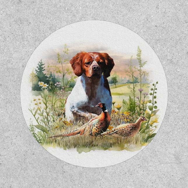 Brittany Spaniel – Field, Focus, Pheasant , Art  Patch (Front)
