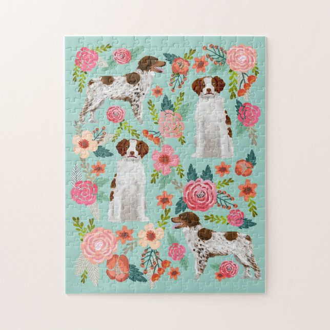 Brittany Spaniel Floral Jigsaw Puzzle (Vertical)