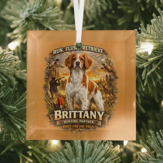 Brittany Spaniel Glass Ornament (Insitu)