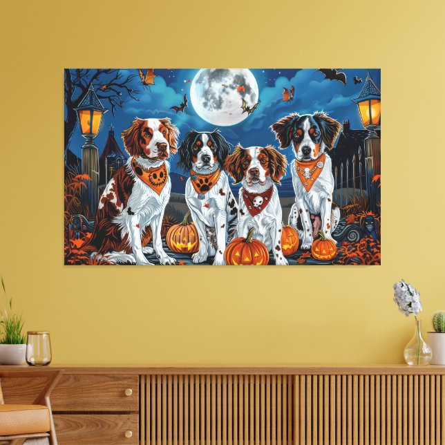 Brittany Spaniel Halloween Spooky Canvas Print (Insitu(LivingRoom))