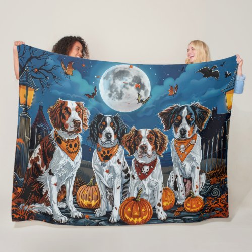 Brittany Spaniel Halloween Spooky Fleece Blanket