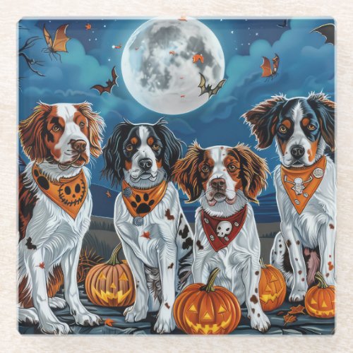 Brittany Spaniel Halloween Spooky Glass Coaster