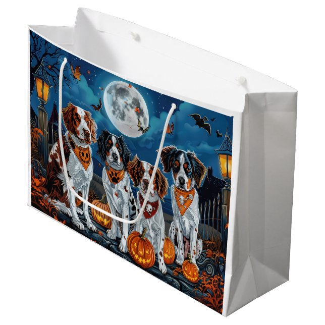Brittany Spaniel Halloween Spooky Large Gift Bag (Front Angled)