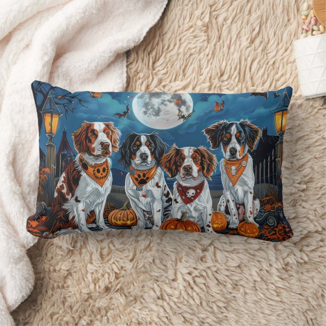Brittany Spaniel Halloween Spooky Lumbar Pillow (Blanket)