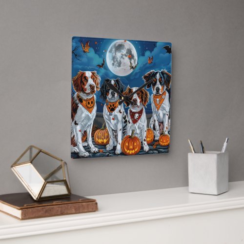 Brittany Spaniel Halloween Spooky Square Wall Clock