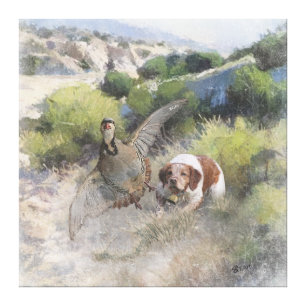 Brittany Spaniel hunting chukar partridge, Art Canvas Print