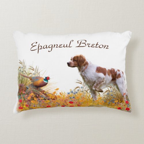 Brittany Spaniel Hunting Pheasant  Accent Pillow