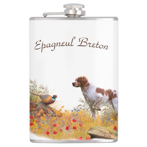 Brittany Spaniel Hunting Pheasant    Flask