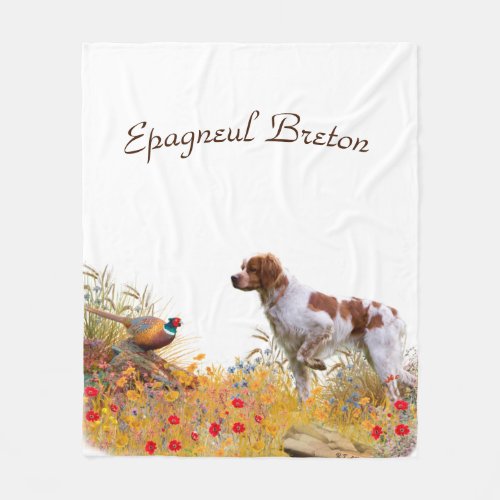 Brittany Spaniel Hunting Pheasant  Fleece Blanket