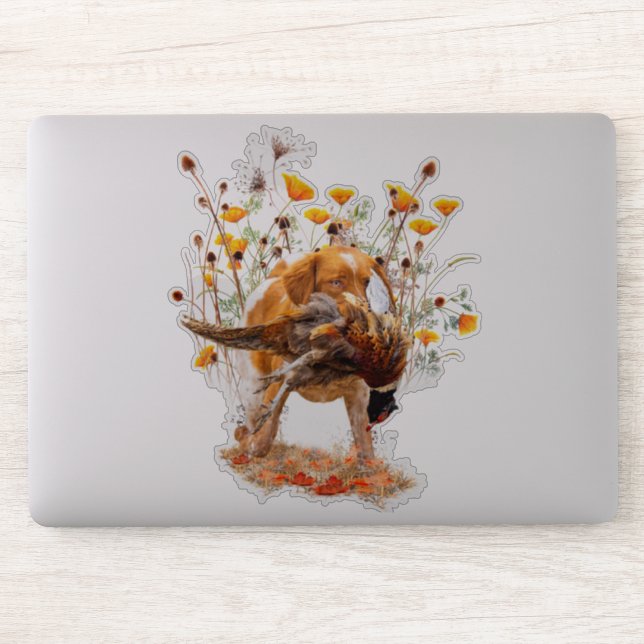 Brittany Spaniel, Hunting Pheasant Sticker (Computer)