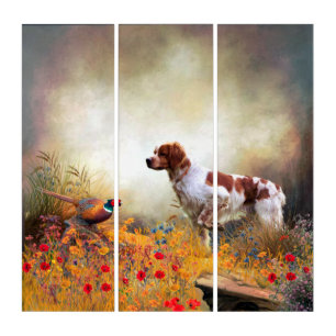 Brittany Spaniel, Hunting Pheasant  Triptych