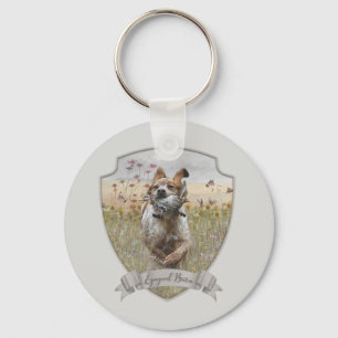 Brittany Spaniel hunting quail , Art Keychain