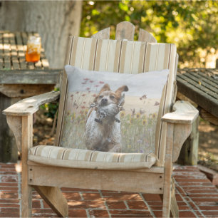 Brittany Spaniel hunting quail , Art   Outdoor Pillow
