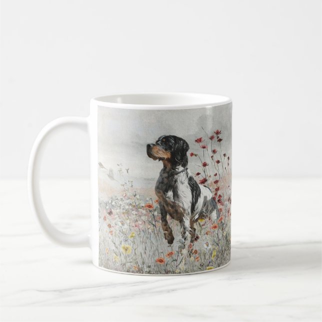 Brittany Spaniel hunts in the field     Coffee Mug (Left)