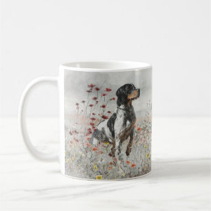 Brittany Spaniel hunts in the field     Coffee Mug
