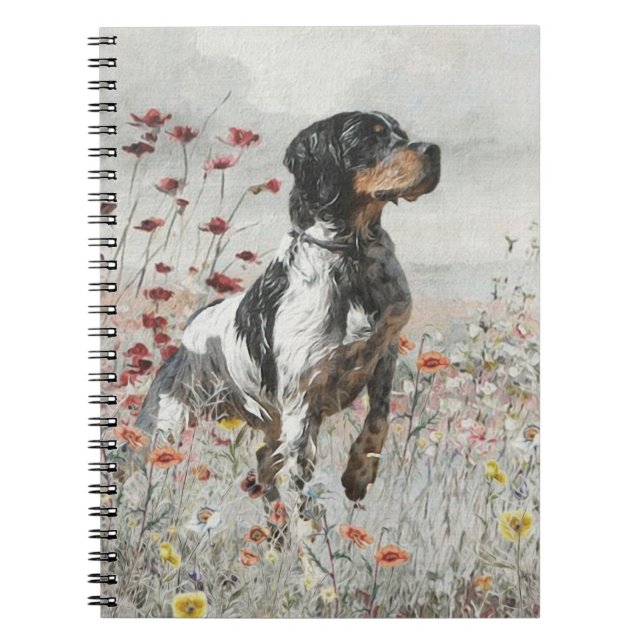 Brittany Spaniel hunts in the field  Notebook (Front)