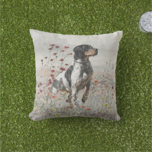 Brittany Spaniel hunts in the field Outdoor Pillow