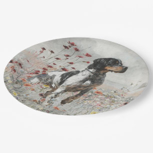 Brittany Spaniel hunts in the field Paper Plates