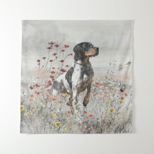 Brittany Spaniel hunts in the field Tapestry