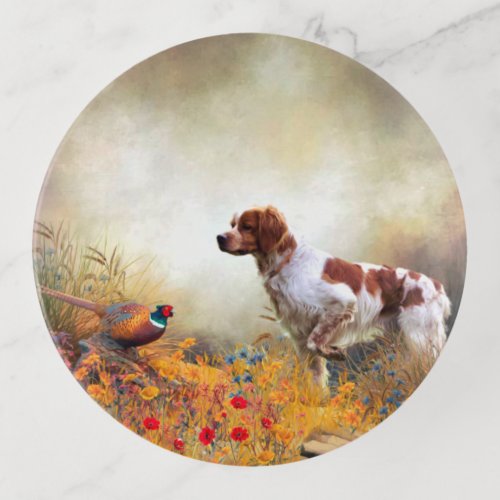 Brittany Spaniel hunts in the field  Trinket Tray