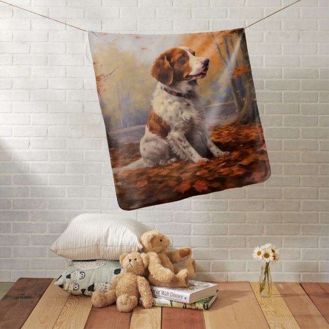 Brittany Spaniel in Autumn Leaves Fall Inspire  Baby Blanket (In Situ)