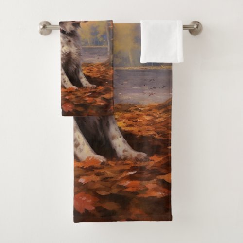 Brittany Spaniel in Autumn Leaves Fall Inspire  Bath Towel Set
