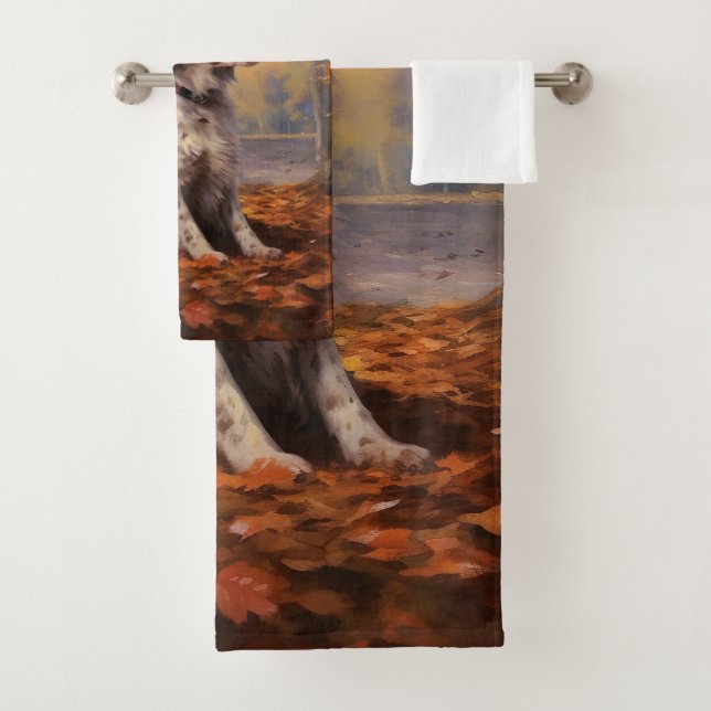 Brittany Spaniel in Autumn Leaves Fall Inspire  Bath Towel Set (Insitu)