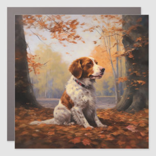 Brittany Spaniel in Autumn Leaves Fall Inspire Car Magnet