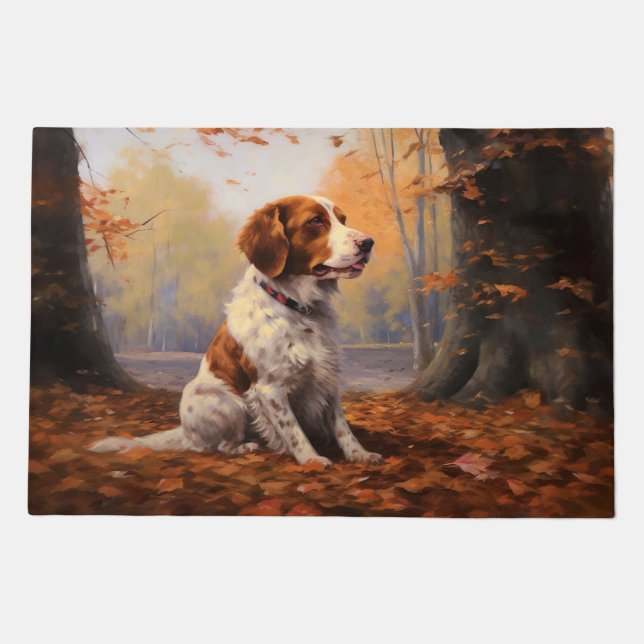 Brittany Spaniel in Autumn Leaves Fall Inspire  Doormat (Front)